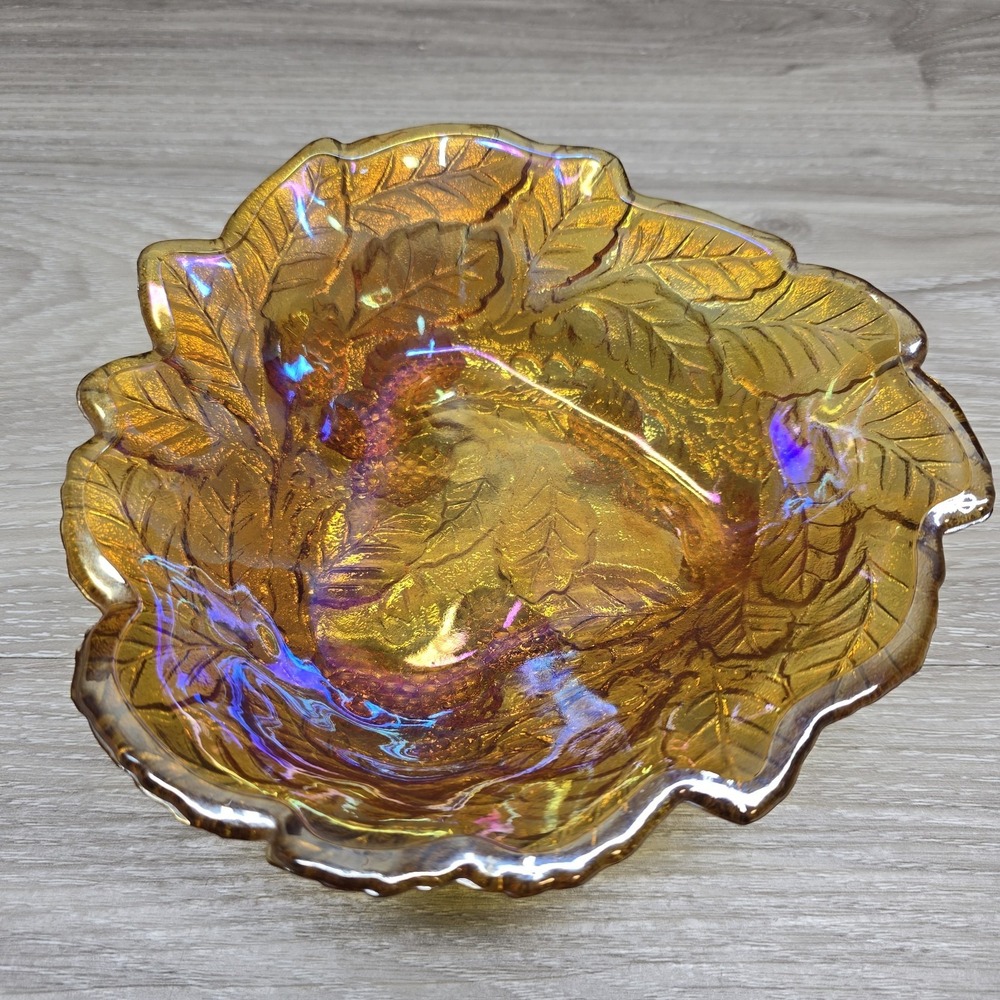 Vintage Indiana Loganberry Iridescent Grape Vine Depression Glass Bowl Carnival